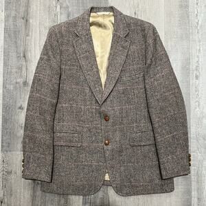 VTG Harris Tweed Blazer Mens 42R Herringbone Jacket Scotland Grey Pink Check